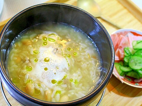 大豆スープの雑炊